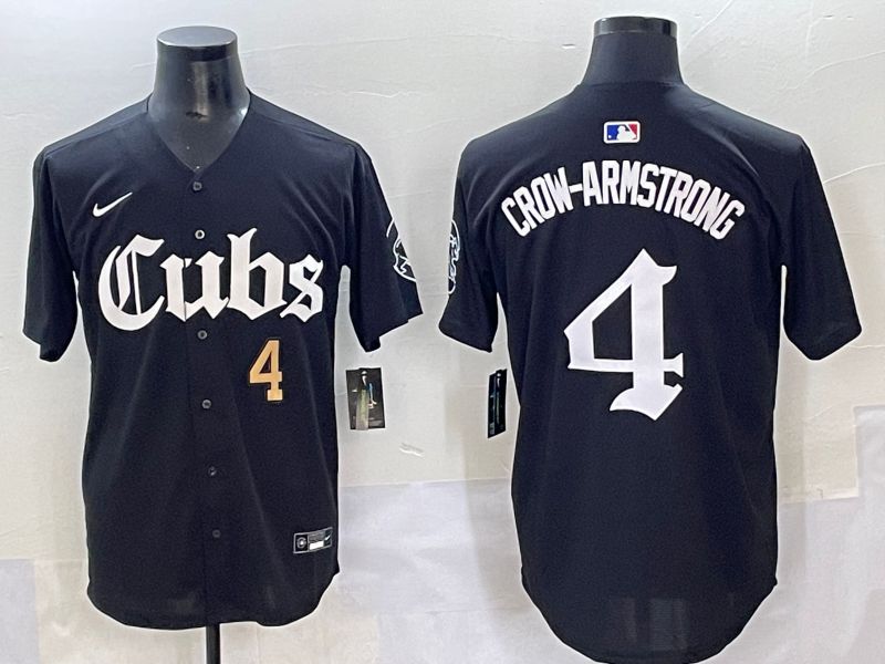 Men 2025 Chicago Cubs #4 Crow-Armstrong Black Five generations Joint Name Nike MLB Jersey style 2
